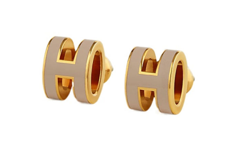 (Women) HERMES Solid Color Logo Design Gold Earrings for Women. H60800 圖 2