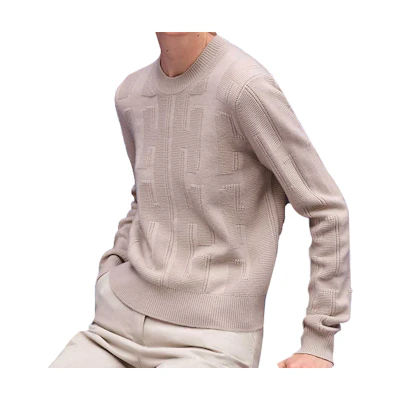 (Women) HERMES Solid Crewneck Long Sleeve Knit Sweater Beige H0H2616DDC3