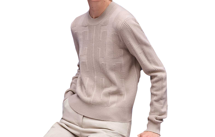 Order (Women) HERMES Solid Crewneck Long Sleeve Knit Sweater Beige H0H2616DDC3