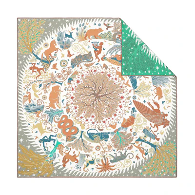 (Women) HERMES Sous le Charme d'Orphée Double-Sided Silk Scarf Beige/Green for Women. H903702S-02