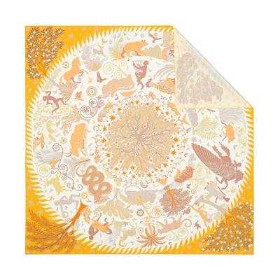 (Women) HERMES Sous le Charme d'Orphée Double-Sided Silk Scarf Women Yellow H903702S-04