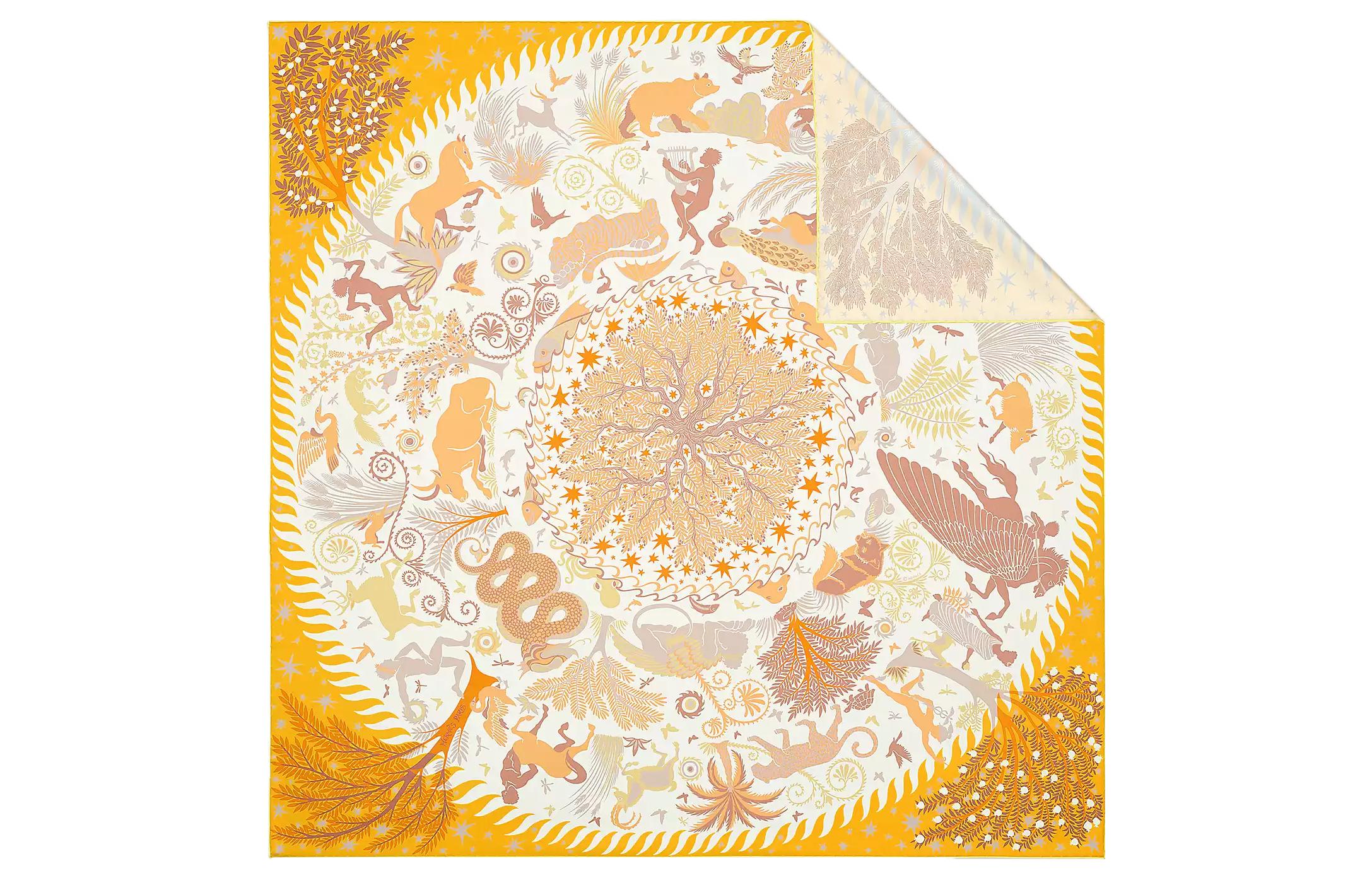 (Women) HERMES Sous le Charme d'Orphée Double-Sided Silk Scarf Women Yellow H903702S-04 圖 2