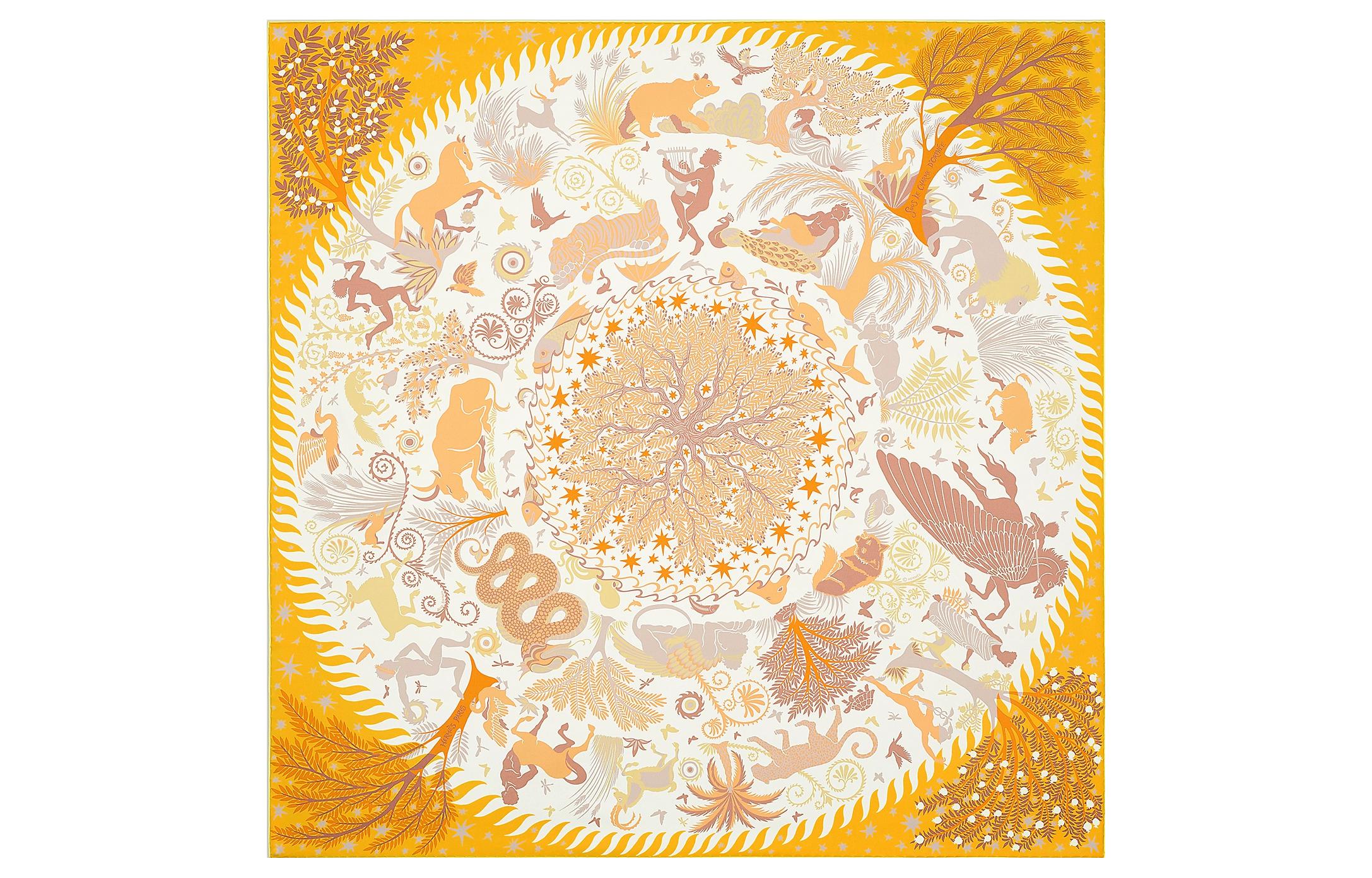 (Women) HERMES Sous le Charme d'Orphée Double-Sided Silk Scarf Women Yellow H903702S-04 圖 3