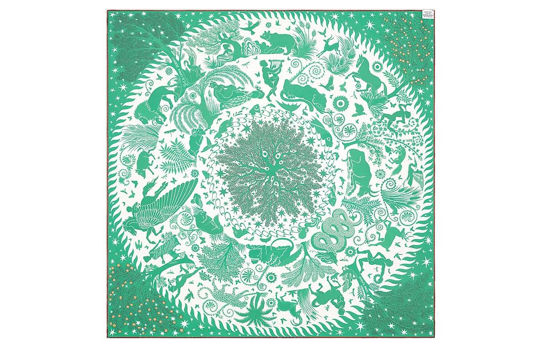 (Women) HERMES Sous le Charme d'Orphée Double-Sided Silk Scarf Beige/Green for Women. H903702S-02 圖 4