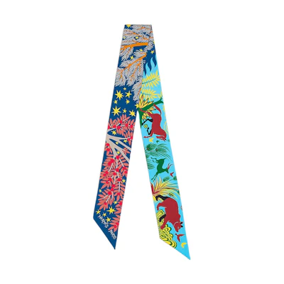 (Women) HERMES Sous le Charme d'Orphee Twilly Scarf Ocean Blue/Azure Blue. H063702S-01