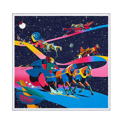 (Women) HERMES Space Derby 90cm Silk Scarf for Women - Dark Blue H003573S-03
