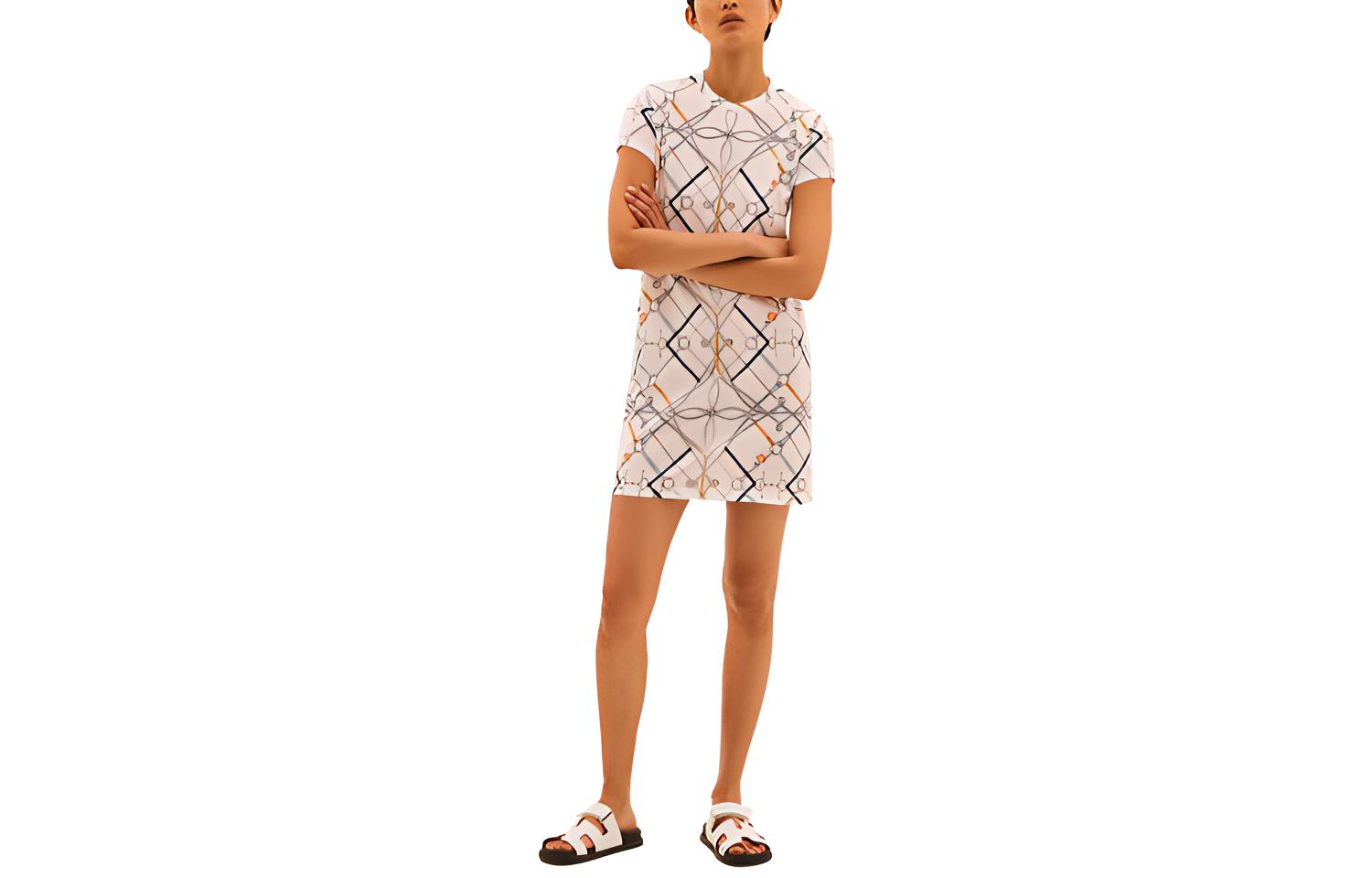 (Women) HERMES SS21 "Parcours sans Faute" Slim Fit Short Sleeve Dress White H1E4509DJ90