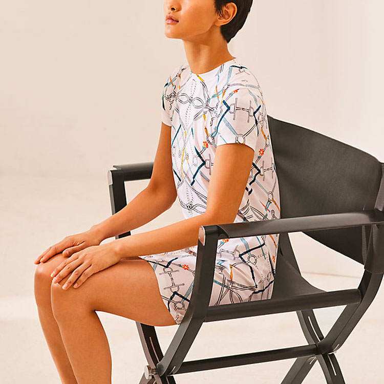 Shop (Women) HERMES SS21 "Parcours sans Faute" Slim Fit Short Sleeve Dress White H1E4509DJ90