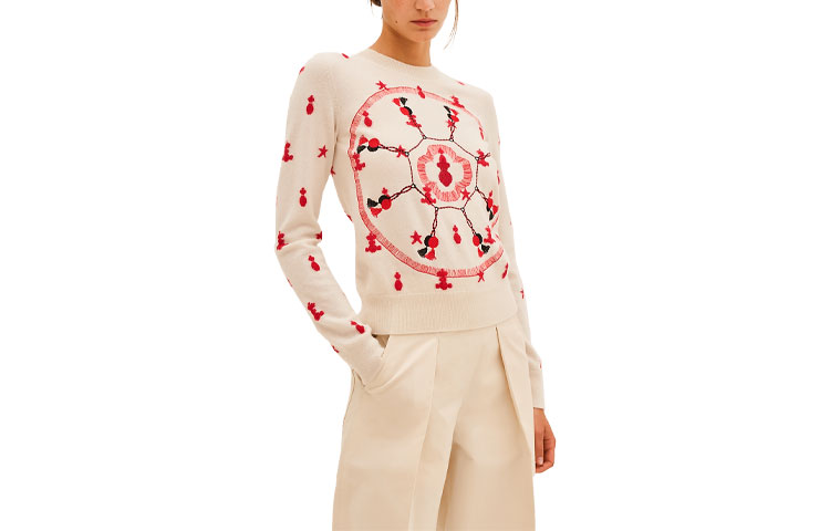 (Women) HERMES SS21 Beige Embroidered Knit Pullover Sweater H1E2605D791