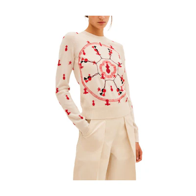 (Women) HERMES SS21 Beige Embroidered Knit Pullover Sweater H1E2605D791