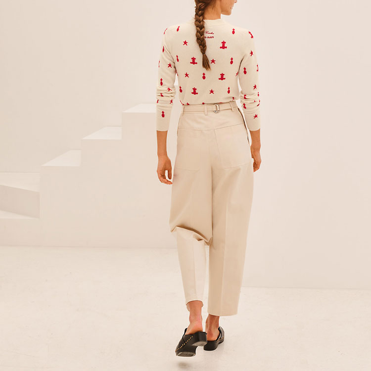 Purchase (Women) HERMES SS21 Beige Embroidered Knit Pullover Sweater H1E2605D791