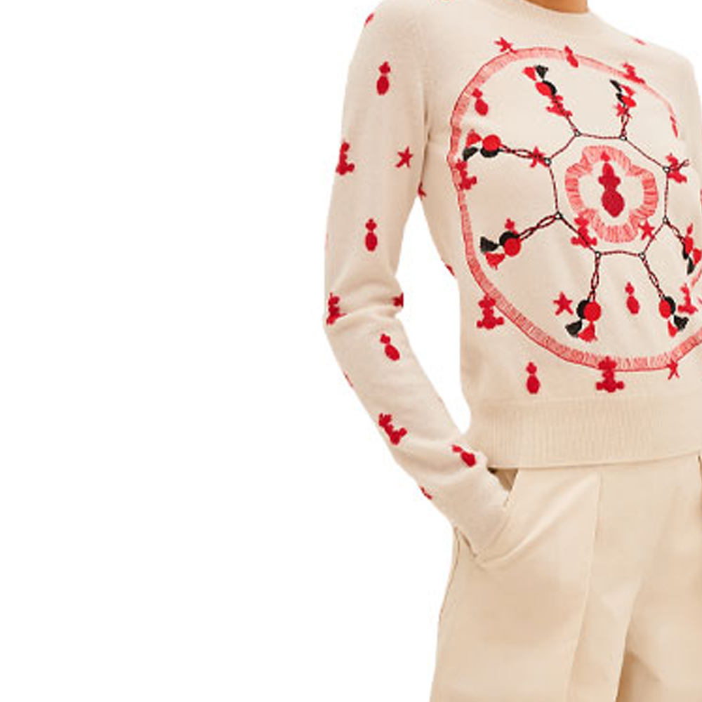 Sizing (Women) HERMES SS21 Beige Embroidered Knit Pullover Sweater H1E2605D791