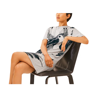 (Women) HERMES SS21 Grey A-Line Short-Sleeve Printed Dress. H1E4507DD02
