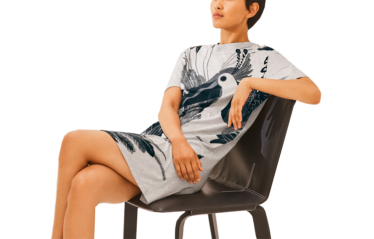 Order (Women) HERMES SS21 Grey A-Line Short-Sleeve Printed Dress. H1E4507DD02