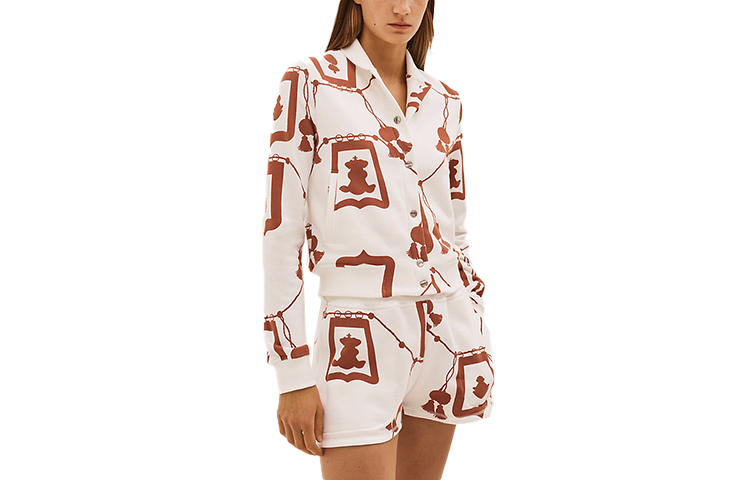 (Women) HERMES SS21 Pattern Printed Tweed Bomber Jacket Women’s Chestnut Brown H1E4200D01W