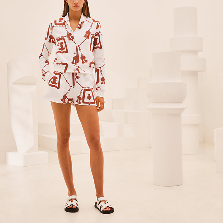 Lookbook (W) 에르메스 SS21 패턴 트위드 봄버 자켓 여성 체스트넛 브라운 H1E4200D01W