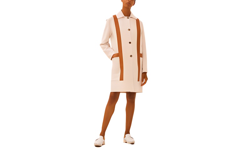 (Women) HERMES SS21 White Mid-Length Coat with Leather H Pocket Details H1E0123DA1E