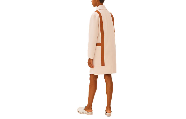 Lookbook (Women) HERMES SS21 White Mid-Length Coat with Leather H Pocket Details H1E0123DA1E