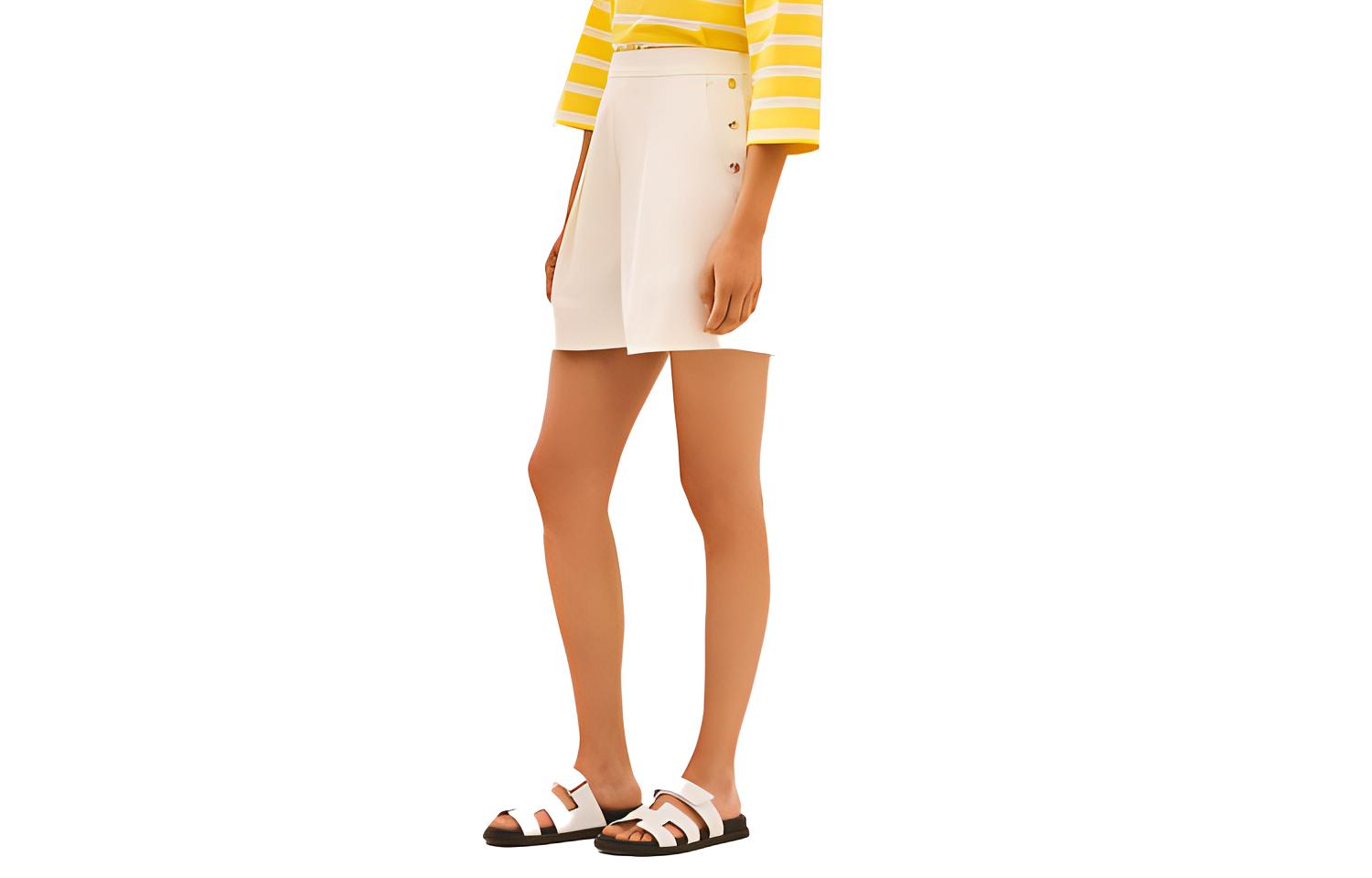 (Women) HERMES SS21 White Mid-Rise Twill Cotton Shorts H1E0418DM91