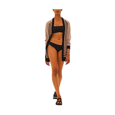 (Women) HERMES SS21 Women’s Brown Golf Cardigan in Bi-Color Cotton Silk Blend. H1E2710D31S