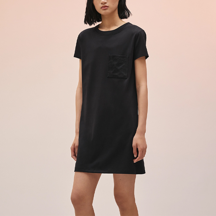 Lookbook (Women) HERMES SS22  Black Embroidered Straight-Cut Short-Sleeve Dress H2E4508DU02