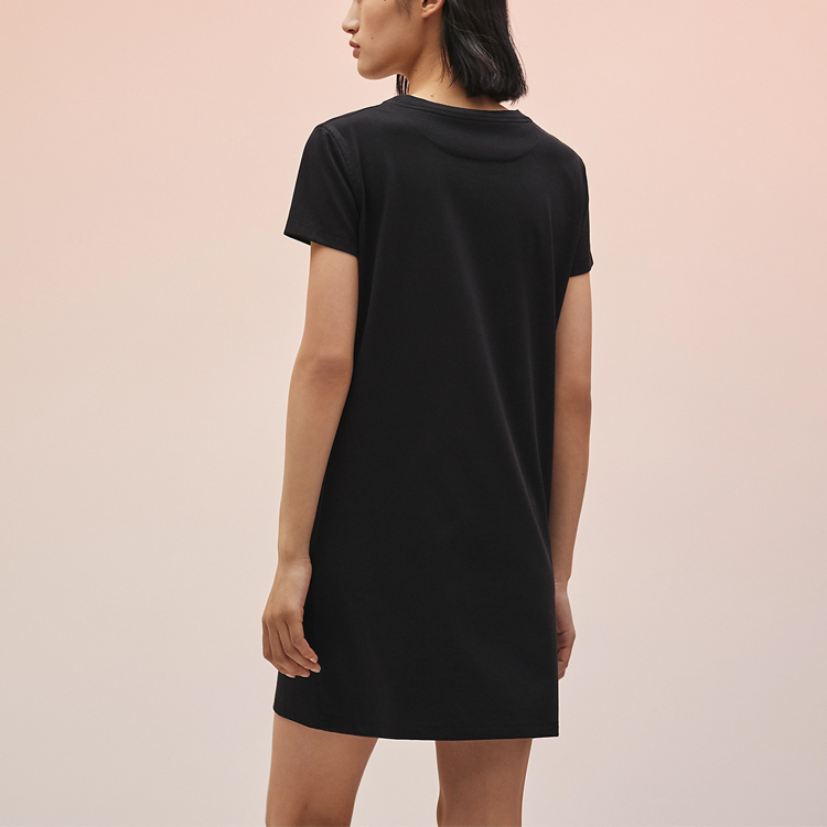 Shop (Women) HERMES SS22  Black Embroidered Straight-Cut Short-Sleeve Dress H2E4508DU02