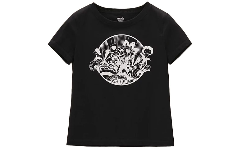 (Women) HERMES SS22  Black Graphic Print Short Sleeve Regular T-Shirt H2E4613DU02