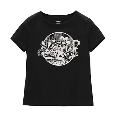 (Women) HERMES SS22 Black Graphic Print Short Sleeve Regular T-Shirt H2E4613DU02