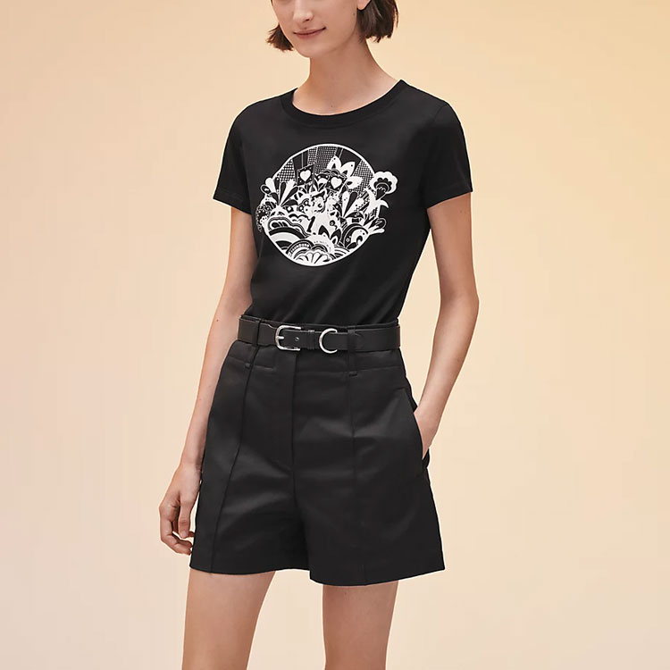 Lookbook (W) 에르메스 SS22 블랙 그래픽 프린트 반팔 레귤러 티셔츠 H2E4613DU02