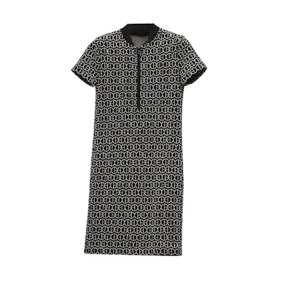 (Women) HERMES SS22 Black Short Sleeve Zip Logo Dress H2E4502DY0236