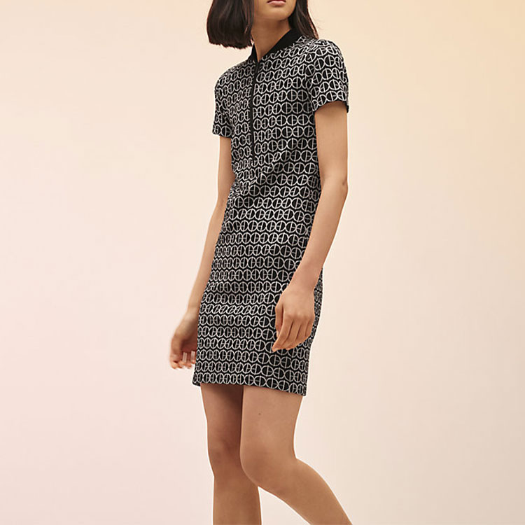 Lookbook (Women) HERMES SS22  Black Short Sleeve Zip Logo Dress H2E4502DY0236