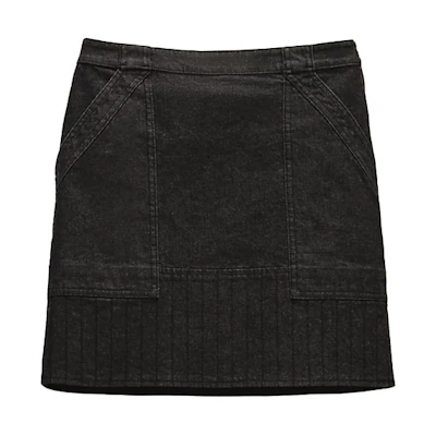 (Women) HERMES SS22 Black Stretch A-line Denim Mini Skirt. H2E0350DQS7