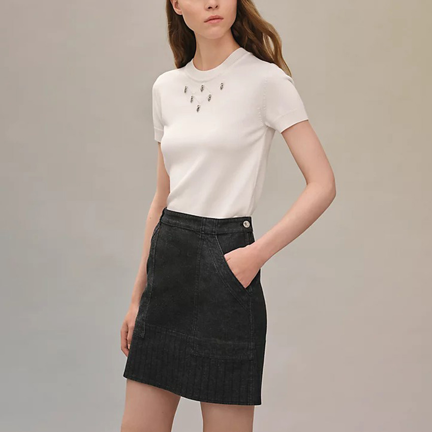 Lookbook (W) HERMES SS22 黑色彈性A字牛仔迷你裙. H2E0350DQS7