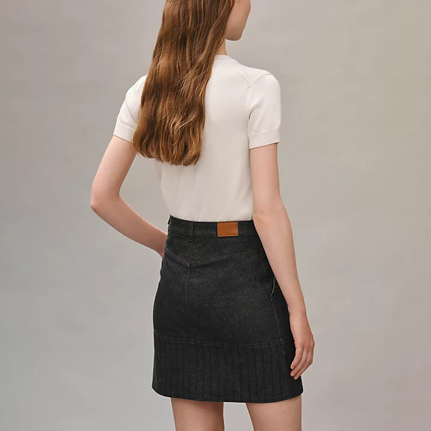 Shop (W) HERMES SS22 黑色彈性A字牛仔迷你裙. H2E0350DQS7