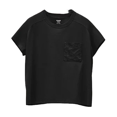 (Women) HERMES SS22 Black T-Shirt with Solid Color, Embroidered Pocket, Raglan Sleeves. H2E4604DU02