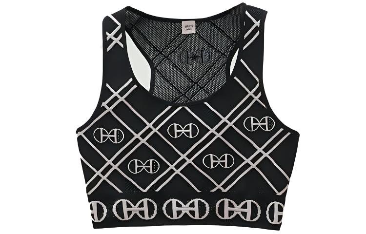 (Women) HERMES SS22  Geometric Pattern Sports Crop Tank Top Black H2E2905DG02
