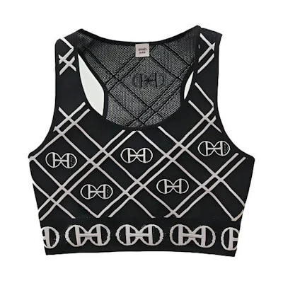 (Women) HERMES SS22 Geometric Pattern Sports Crop Tank Top Black H2E2905DG02