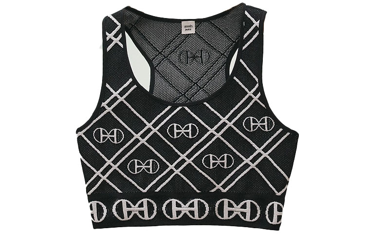 Order (Women) HERMES SS22  Geometric Pattern Sports Crop Tank Top Black H2E2905DG02