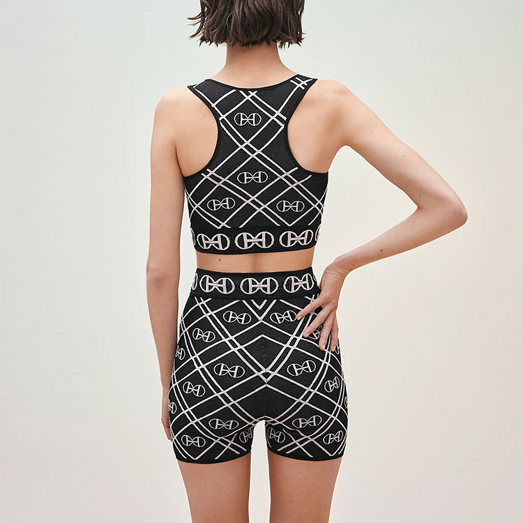 Shop (Women) HERMES SS22  Geometric Pattern Sports Crop Tank Top Black H2E2905DG02