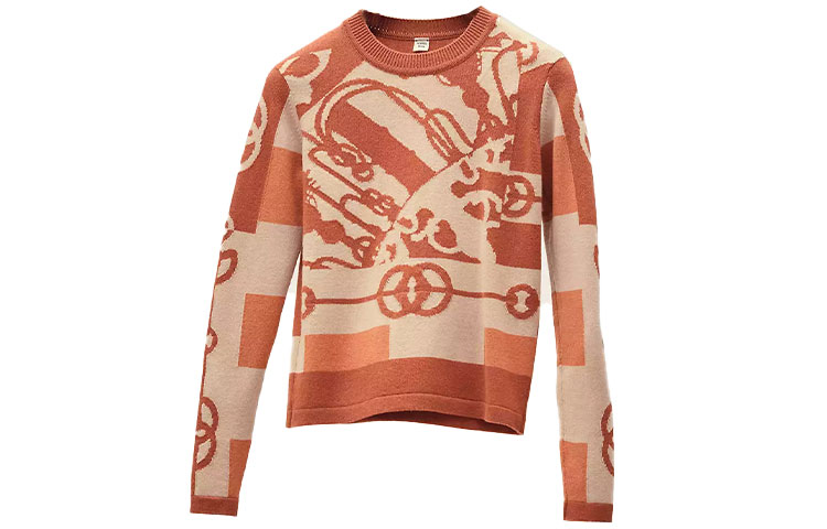 (Women) HERMES SS22  Knit Crewneck Sweater Maple Brown Long Sleeve Pullover. H2E2613D228