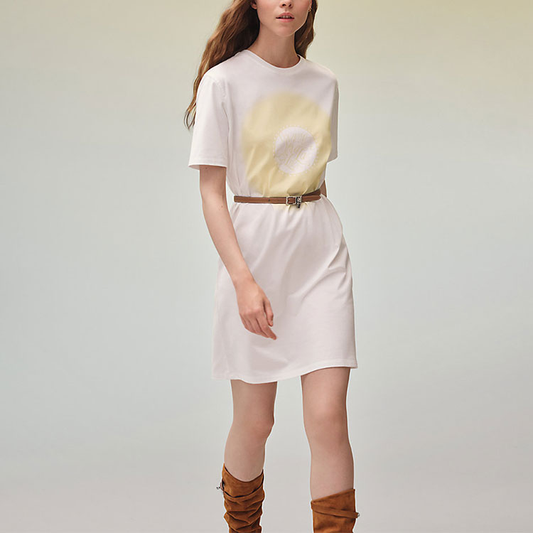 Lookbook (Women) HERMES SS22  Logo Print Short Sleeve Dress Beige. H2E4513DU5R