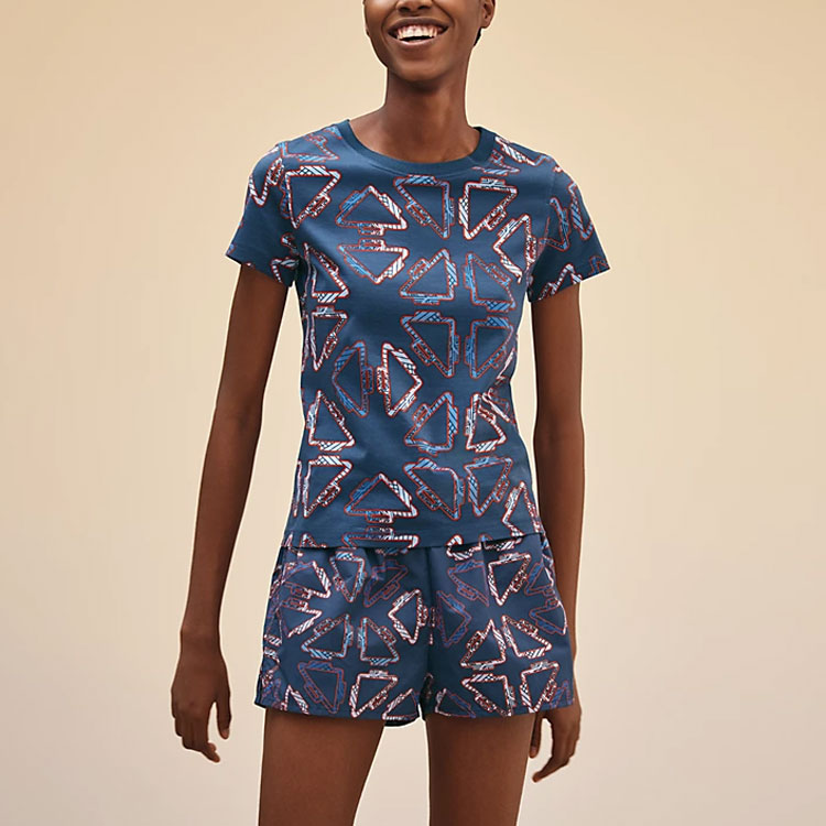 Lookbook (W) Kaus Pendek Lengan Pendek Pola Biru HERMES SS22. H2E4600DC0X