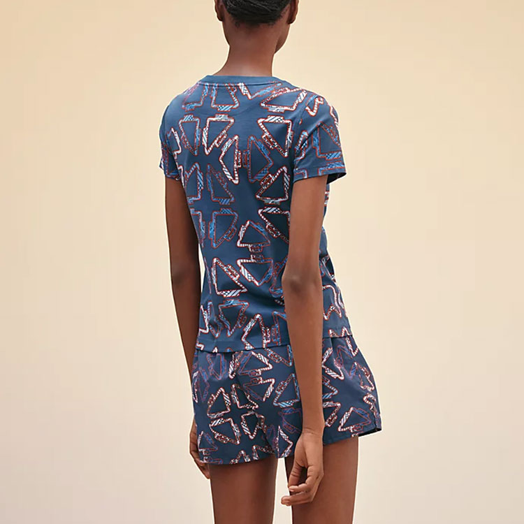 Shop (W) Kaus Pendek Lengan Pendek Pola Biru HERMES SS22. H2E4600DC0X