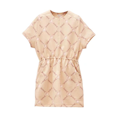 (Women) HERMES SS22 Pink Diamond Pattern Mini Short Sleeve Dress H2E4504DK5R
