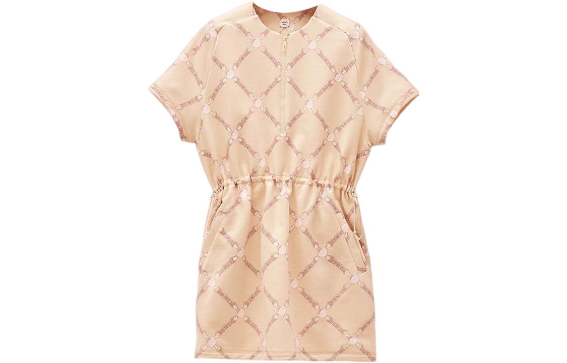 Order (Women) HERMES SS22  Pink Diamond Pattern Mini Short Sleeve Dress H2E4504DK5R