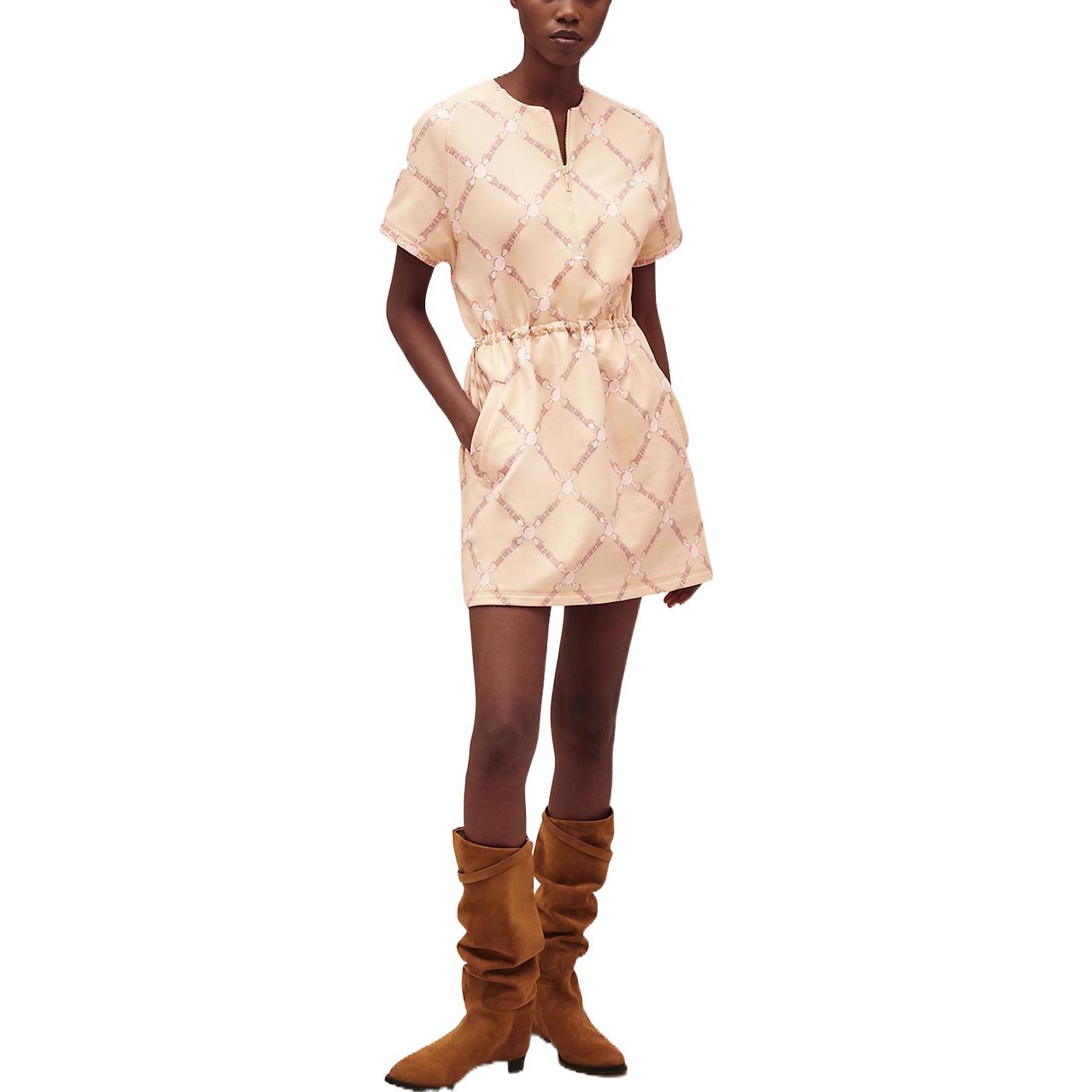 Lookbook (Women) HERMES SS22  Pink Diamond Pattern Mini Short Sleeve Dress H2E4504DK5R