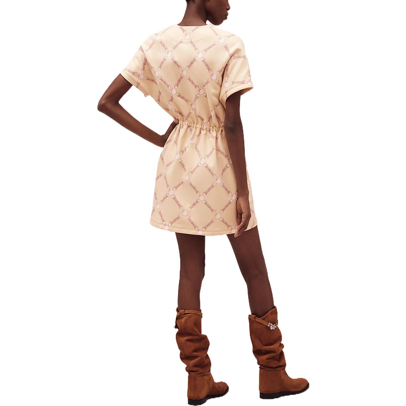 Shop (Women) HERMES SS22  Pink Diamond Pattern Mini Short Sleeve Dress H2E4504DK5R