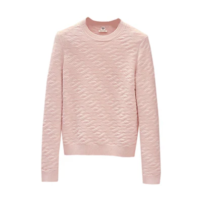 (Women) HERMES SS22 Pink Wool Knit Sweater with Logo Embossed Design. H2E2624DEP6