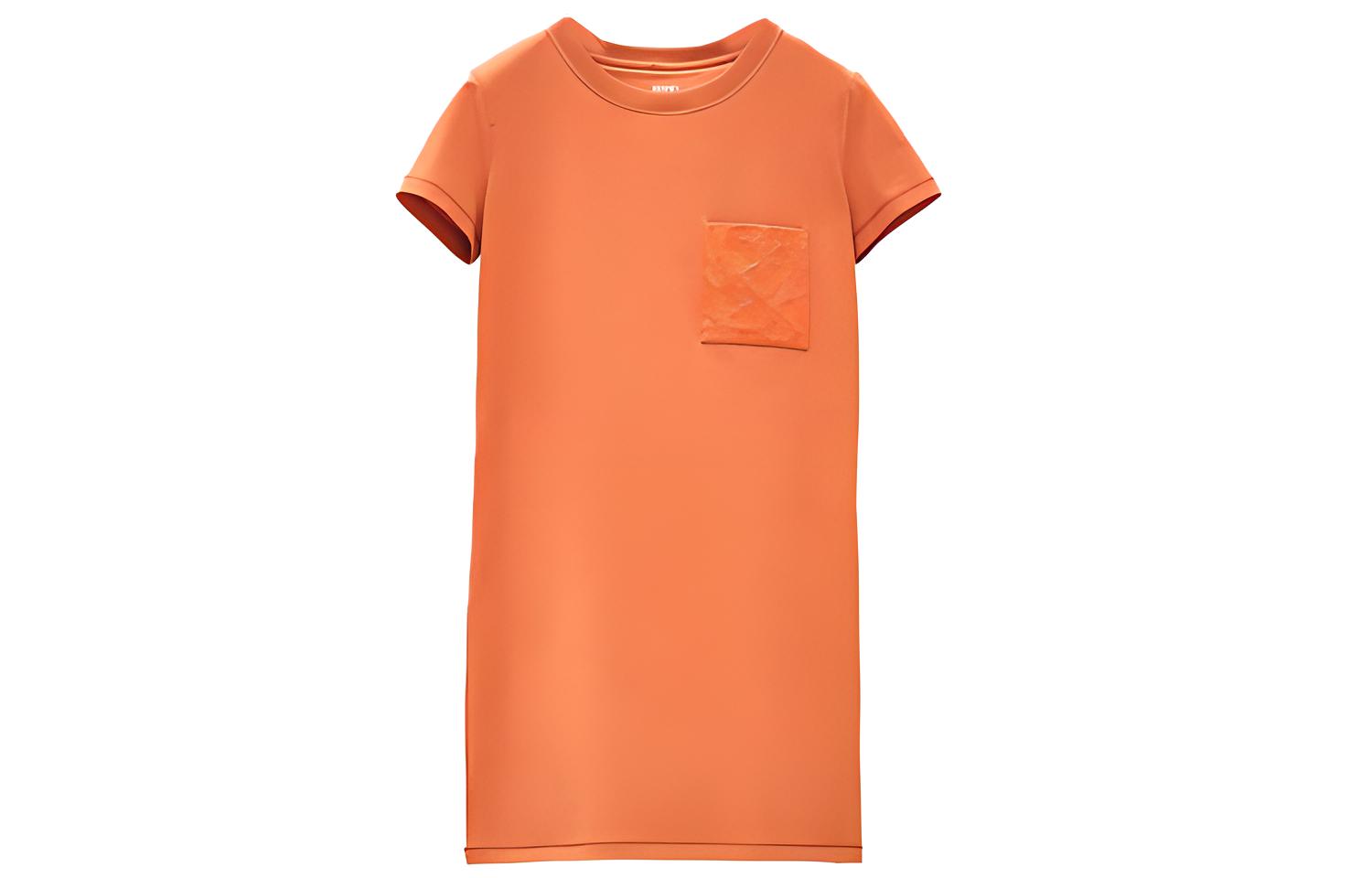 (Women) HERMES SS22  Straight Cut Embroidered Pocket Dress in Melanthe Orange H2E4508DU2N