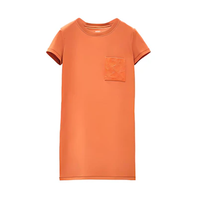 (Women) HERMES SS22 Straight Cut Embroidered Pocket Dress in Melanthe Orange H2E4508DU2N
